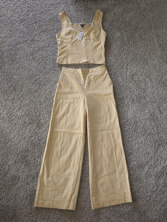 Express Pants - Express Wide Leg 2 Piece Linen Outfit Set In Yellow